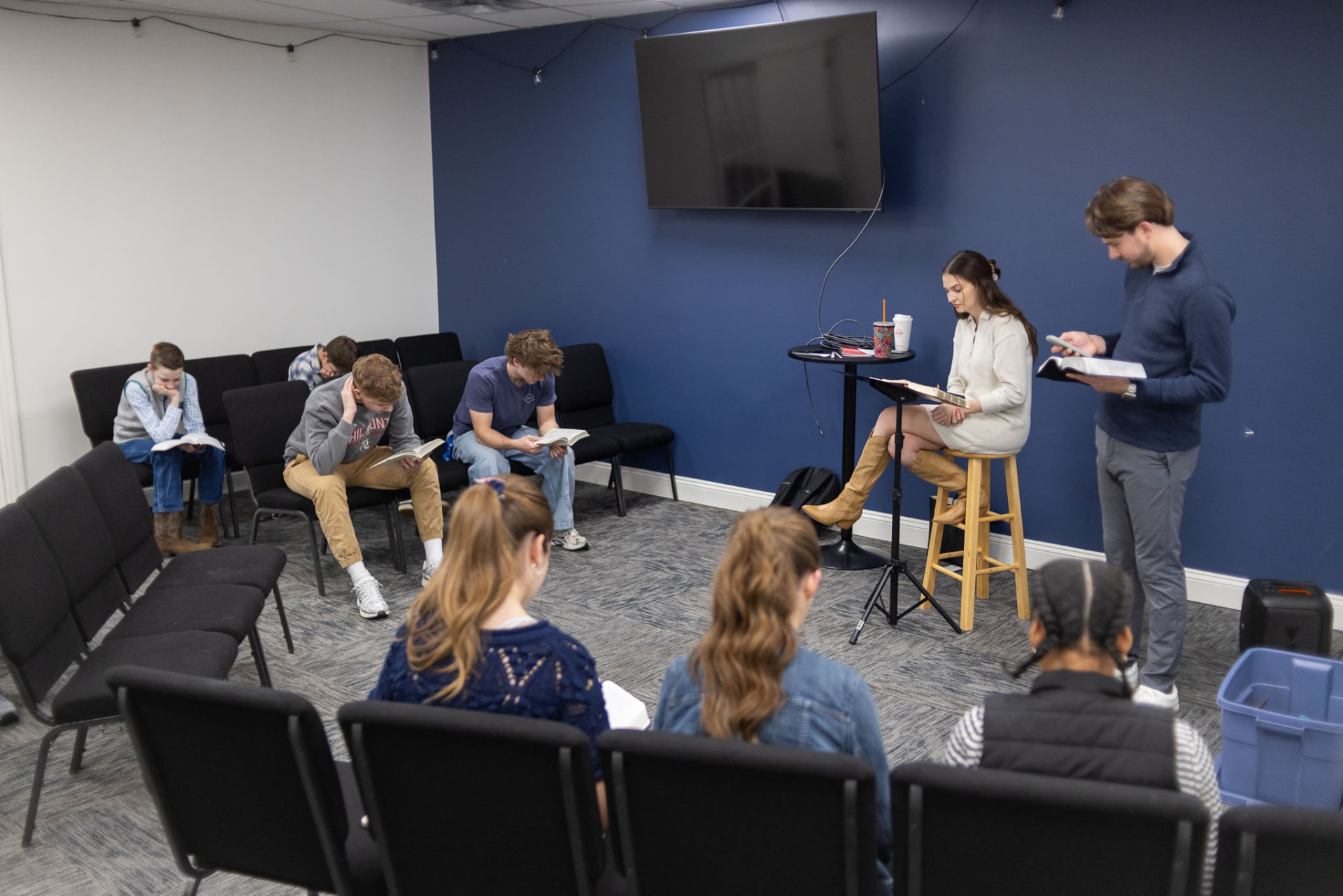 Students studying the Bible together in a small group at East Cobb Church of Christ