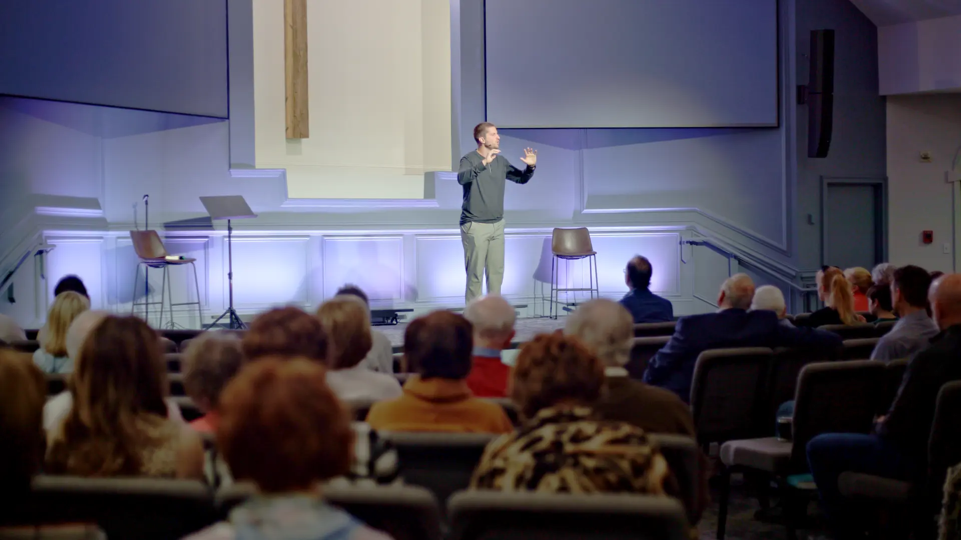 A pastor teaching during a Sunday worship service